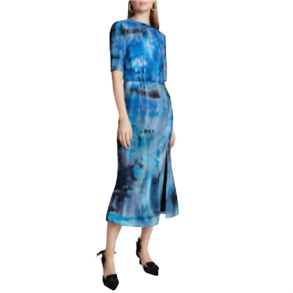 ALTUZARRA Silk Dress Blue Abstract Watercolor Whimsygoth Quiet Luxury Artsy Sz 8